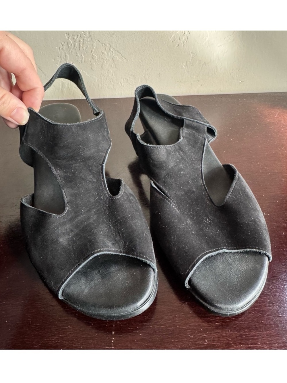 Arche Black Nubuck Leather Slingback Sandals